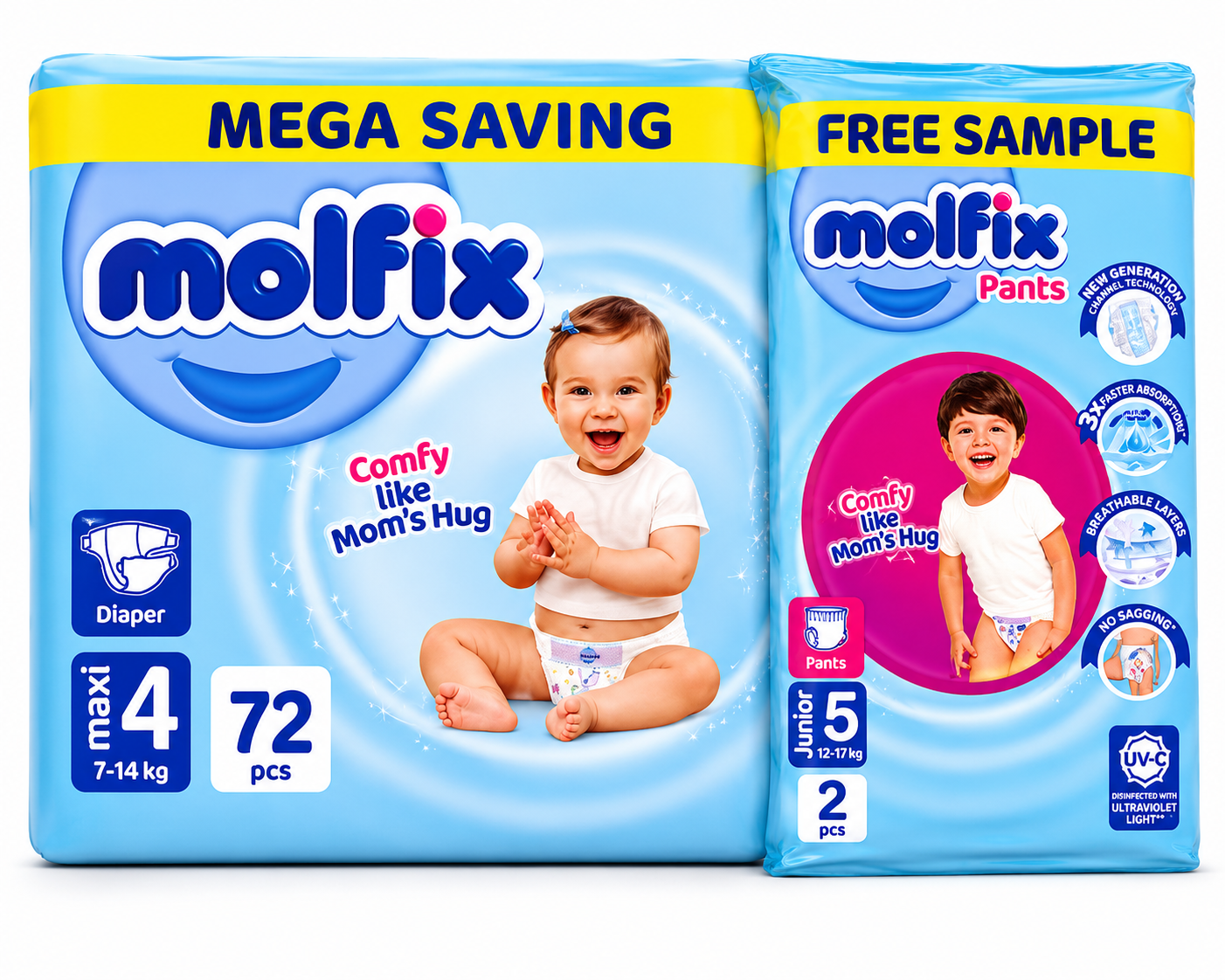 Molfix Baby Diaper Mega Saving Maxi Size 4 (7-14kg) – 72 Pcs